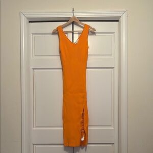 NWT HOUSE OF HARLOW 1960 Ribbed Knit Midi Dress with Side Slit Ring Detail